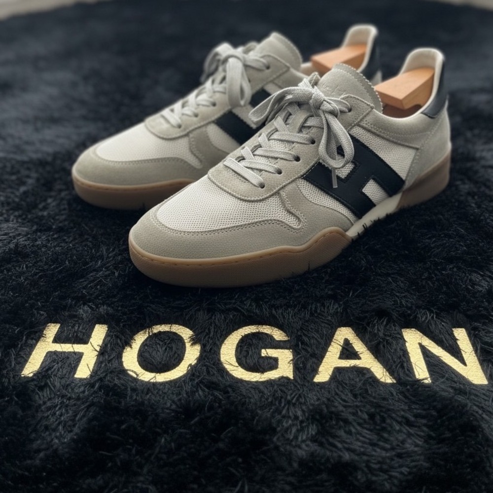 Hogan H601 Mens Grey Suede Mesh Low Top Sneakers Made in Italy Size 7.5